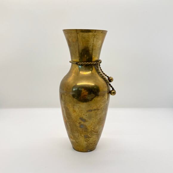 VTG Brass Bud Vase Cord Accent Mid Century Modern Tapered Patina India Decor 7" - Picture 2 of 9